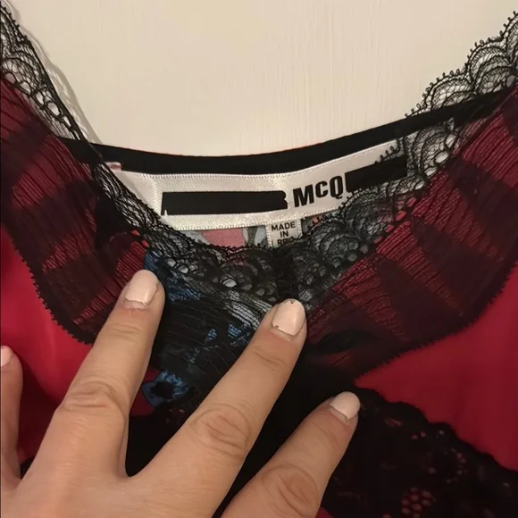 McQ by Alexander McQueen Red Camisole with Black Lace Sz M - Picture 2 of 4